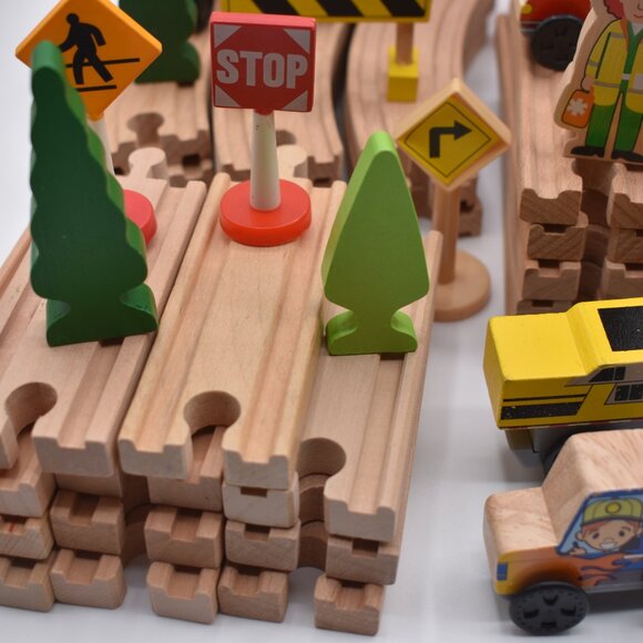 Lot of over 60 Tracks Curves Ramps Straights Ascending Wooden Railway Trains - Picture 8 of 12